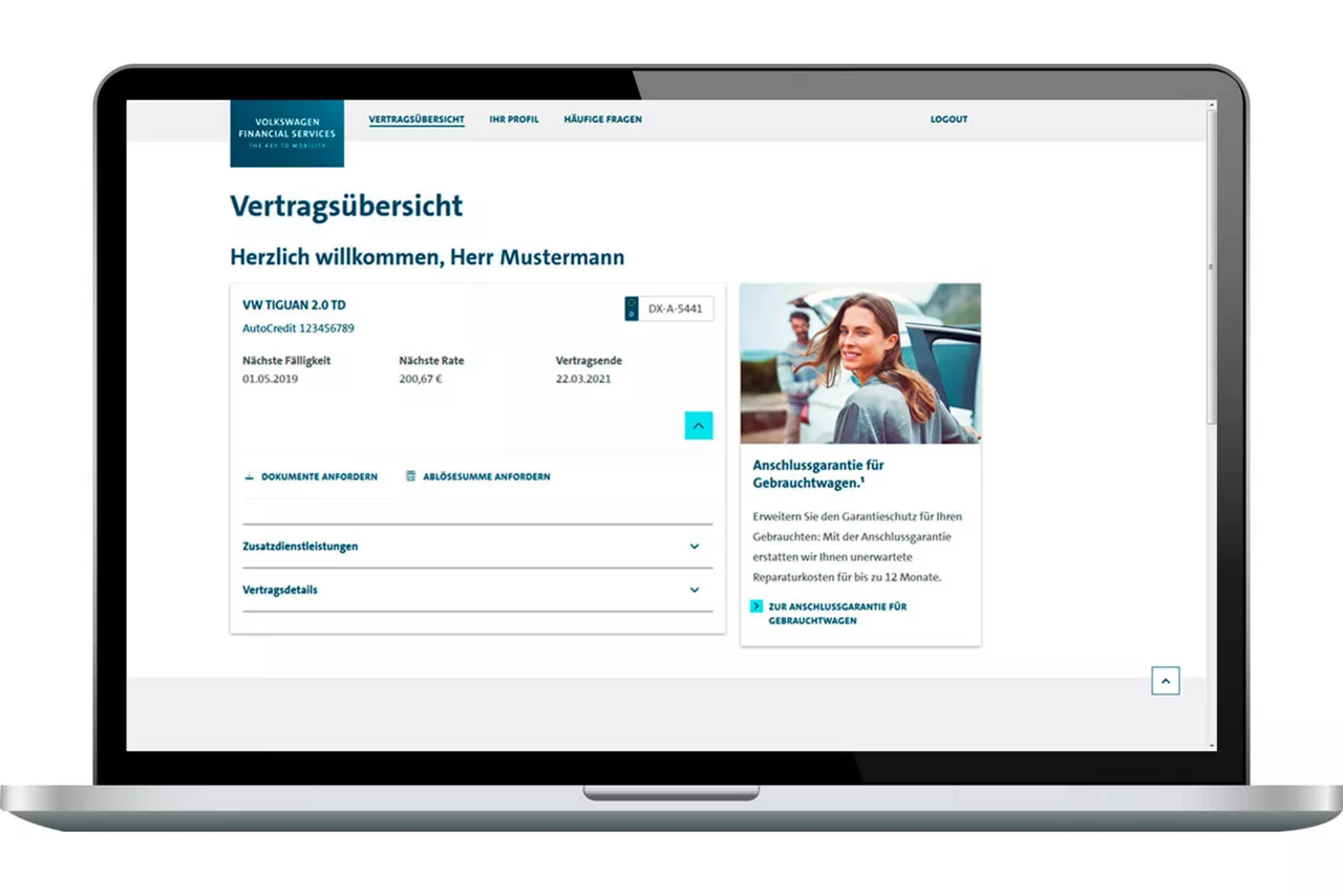 Vertragsübersicht im VWFS-Kundenportal